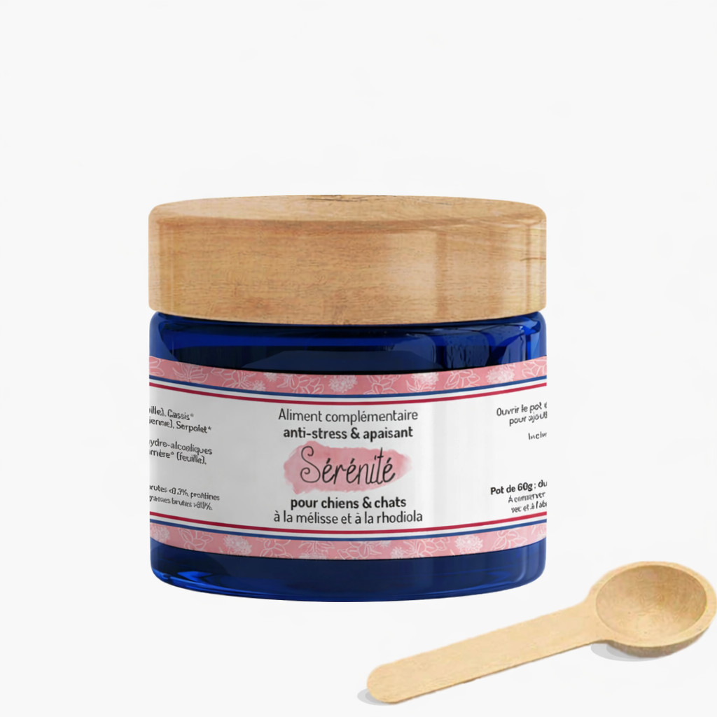Complément alimentaire Sérénité anti-stress et apaisant pour chiens et chats, à base de plantes naturelles