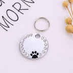 Médaille personnalisée pour chien et chat avec nom, adresse et numéro de téléphone gravés, finition argent avec strass