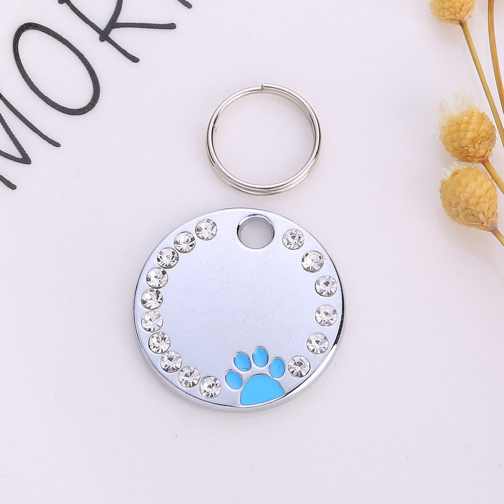 Médaille personnalisée pour chien et chat avec nom, adresse et numéro de téléphone gravés, finition argent avec strass