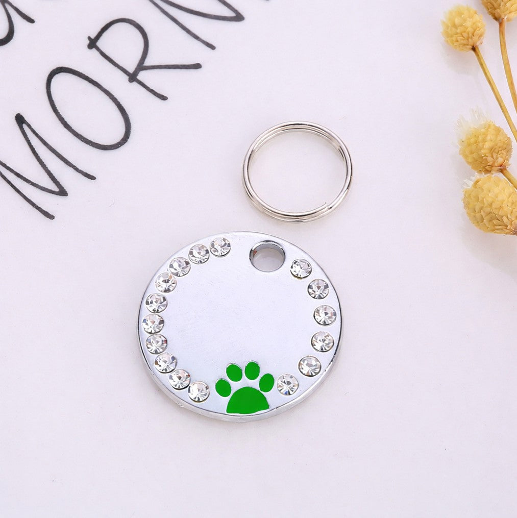 Médaille personnalisée pour chien et chat avec nom, adresse et numéro de téléphone gravés, finition argent avec strass