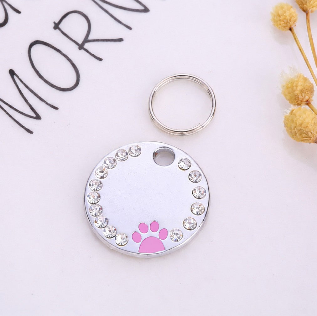 Médaille personnalisée pour chien et chat avec nom, adresse et numéro de téléphone gravés, finition argent avec strass