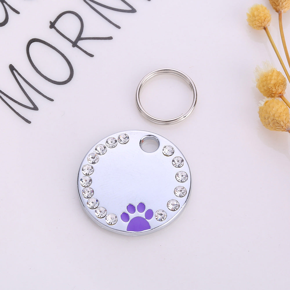 Médaille personnalisée pour chien et chat avec nom, adresse et numéro de téléphone gravés, finition argent avec strass