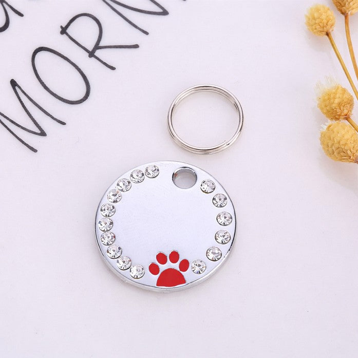 Médaille personnalisée pour chien et chat avec nom, adresse et numéro de téléphone gravés, finition argent avec strass