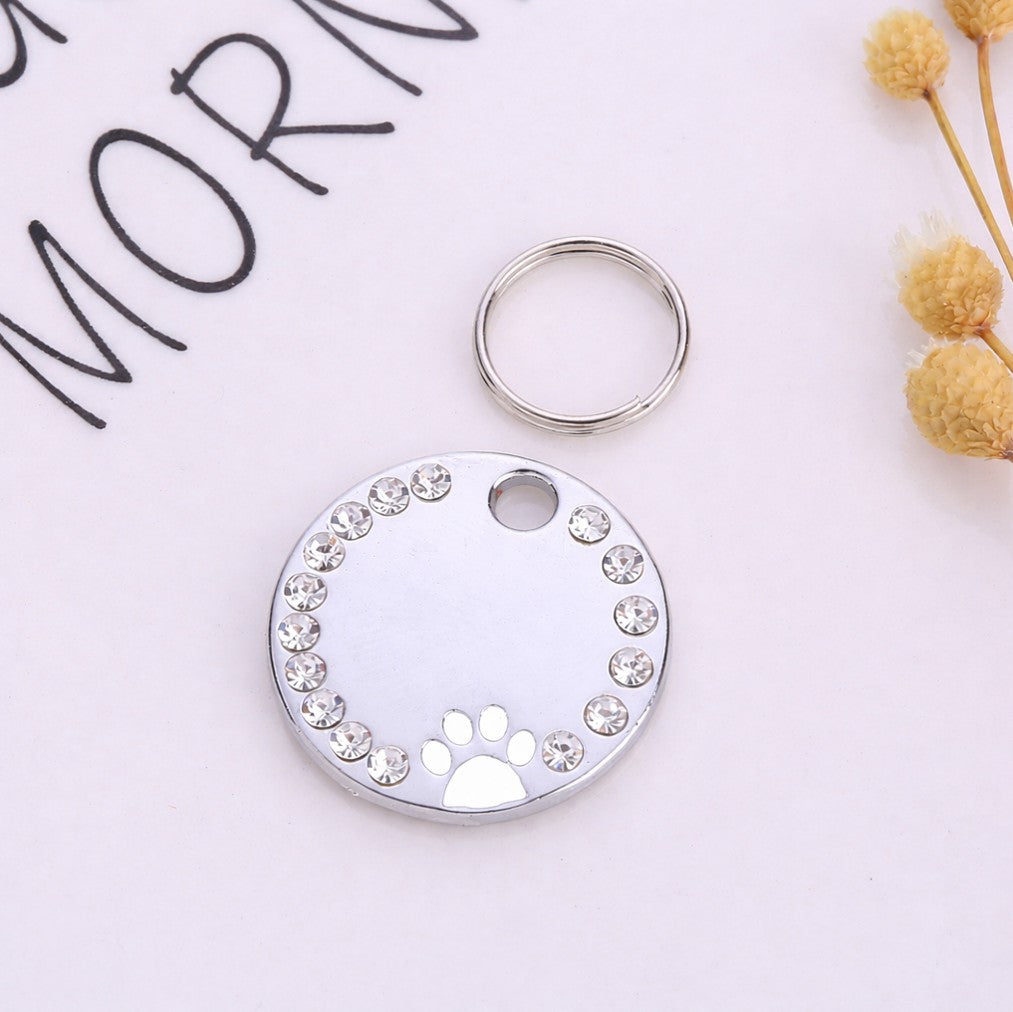 Médaille personnalisée pour chien et chat avec nom, adresse et numéro de téléphone gravés, finition argent avec strass