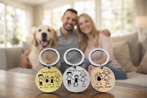 Porte-clés personnalisé famille avec chien – médaillon gravé ChoupiPatte