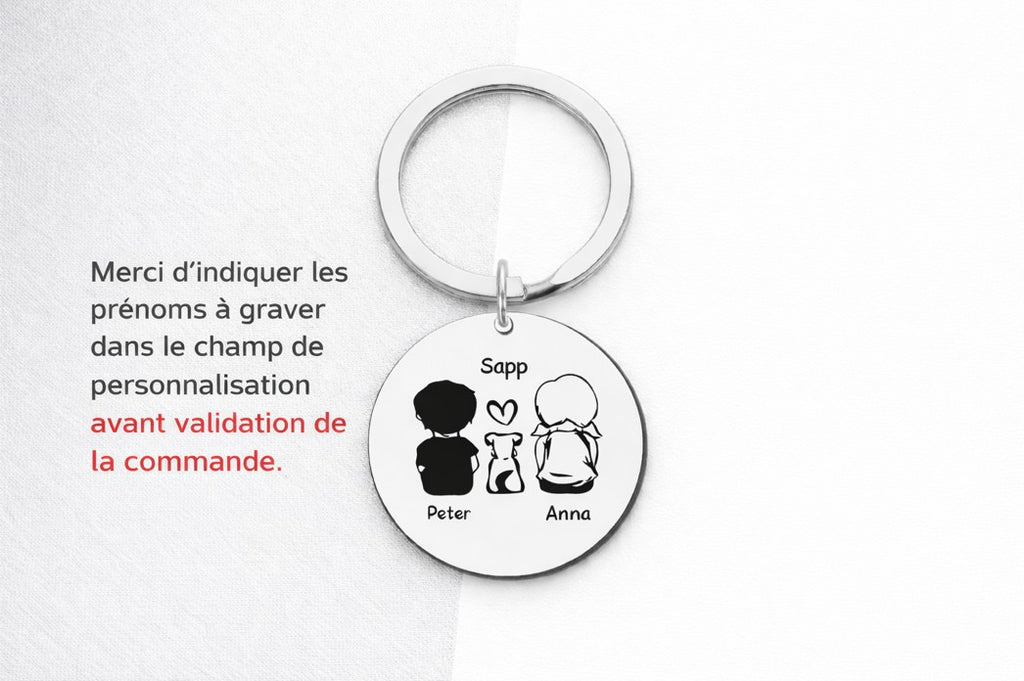 Porte-clés personnalisé famille avec chien – médaillon gravé ChoupiPatte