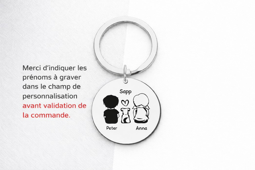 Porte-clés personnalisé famille avec chien – médaillon gravé ChoupiPatte