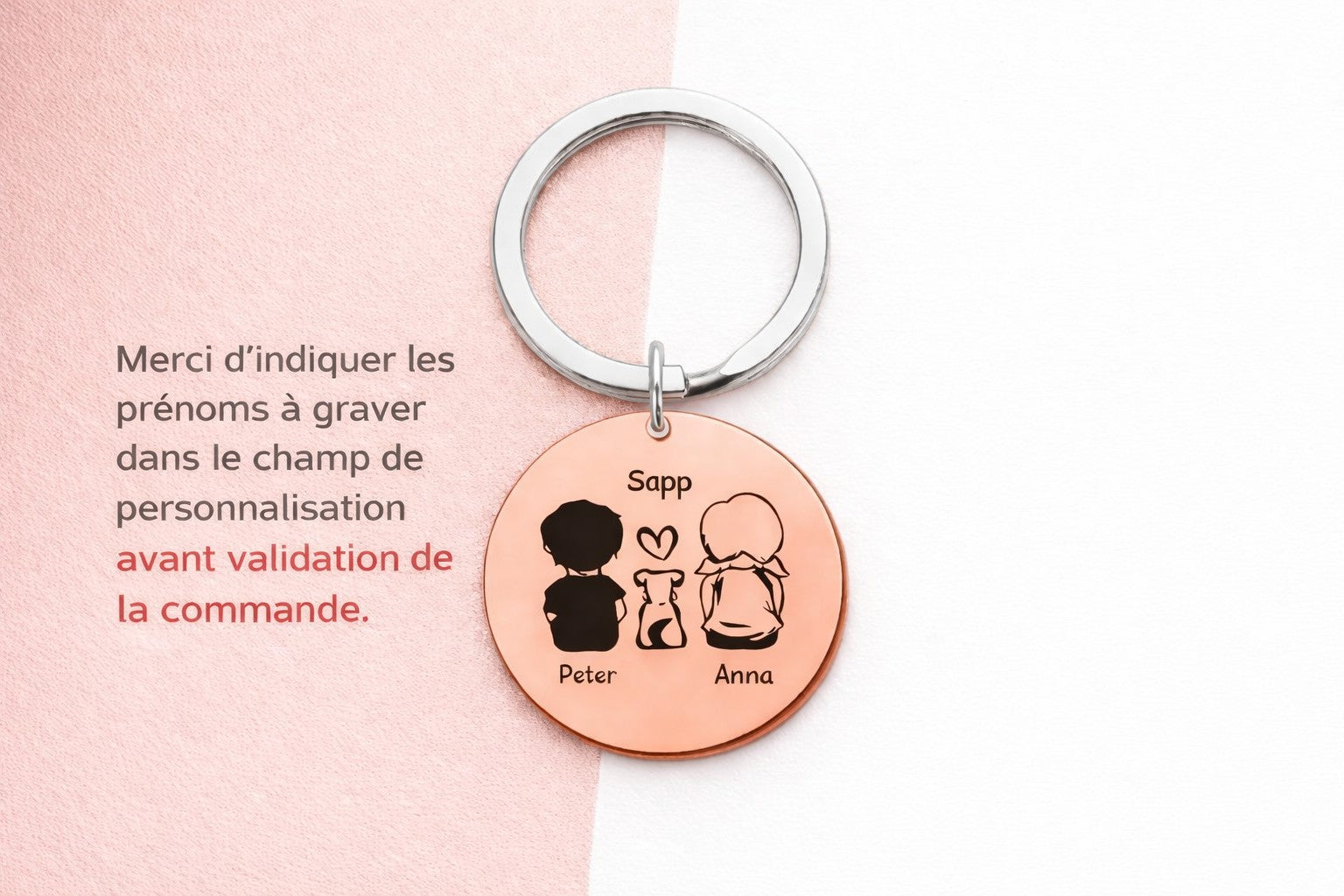 Porte-clés personnalisé famille avec chien – médaillon gravé ChoupiPatte