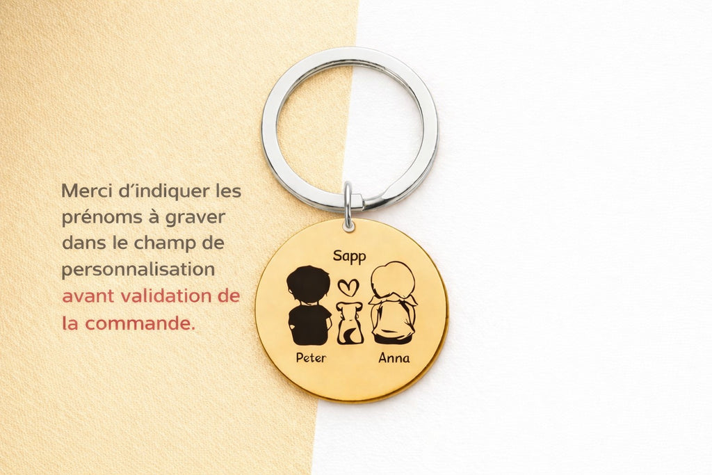 Porte-clés personnalisé famille avec chien – médaillon gravé ChoupiPatte